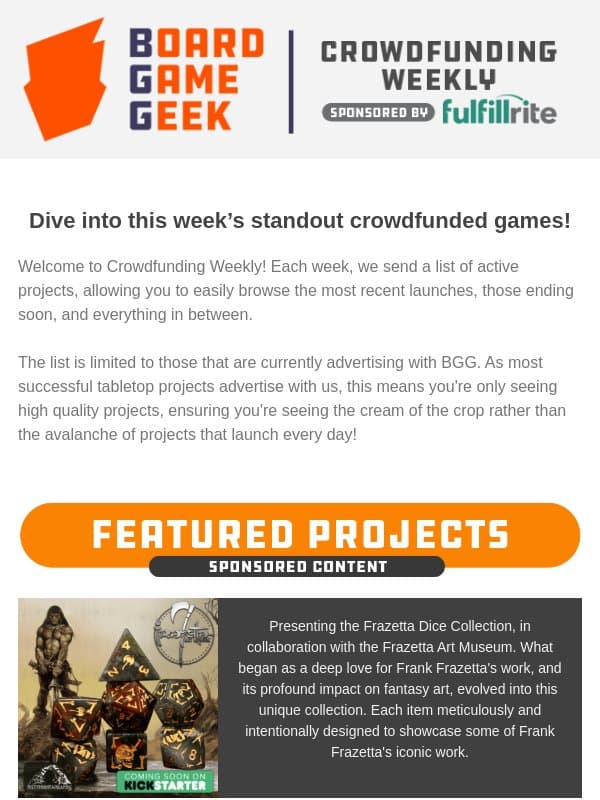 BoardGameGeek Crowdfunding Weekly - Fantasy, Fudge, and Floral Flourishes email from Board Game Geek