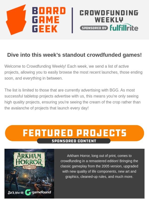 BoardGameGeek Crowdfunding Weekly - Eldritch Evils, Pixelated Perils, & Frazetta’s Fantasy email from Board Game Geek