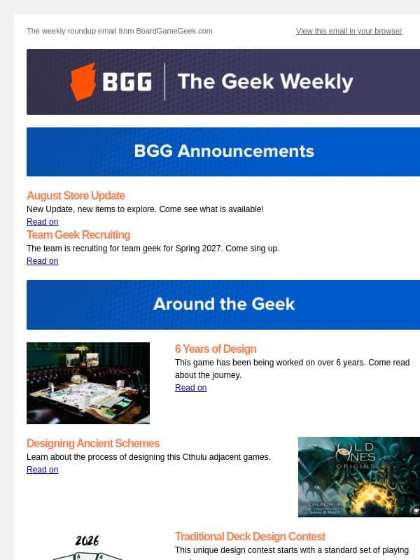 Design Time – The Geek Weekly Issue #633 email from Board Game Geek