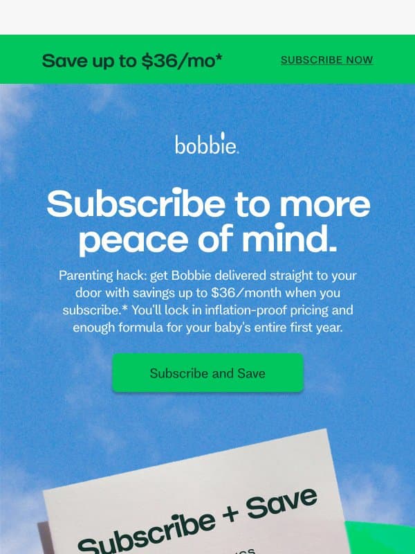 A subscription that locks in your price—and your peace of mind. email from Bobbie
