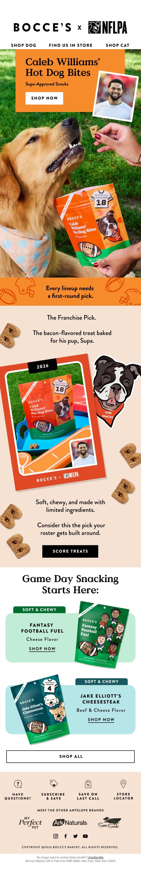 NEW: Caleb Williams’ Hot Dog Bites 🌭🏈 email from Bocce's Bakery screenshot
