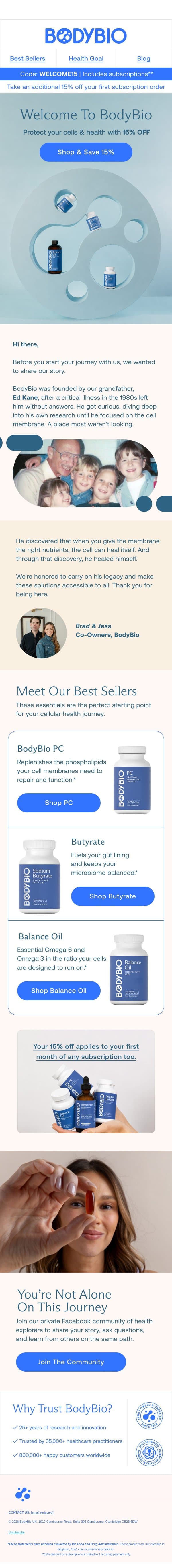 Welcome! Your 15% off gift is inside 🎁 email from Body Bio screenshot