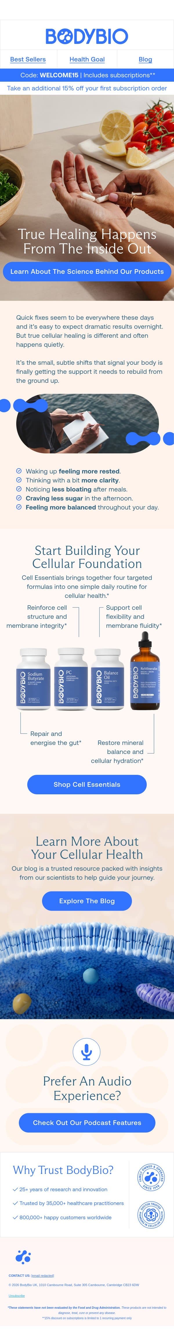🩺 What true healing feels like email from Body Bio screenshot