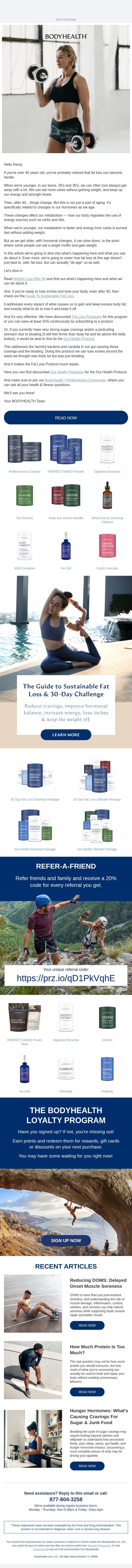 Weight Loss After 40? It's Possible email from BodyHealth PerfectAmino Electrolytes screenshot