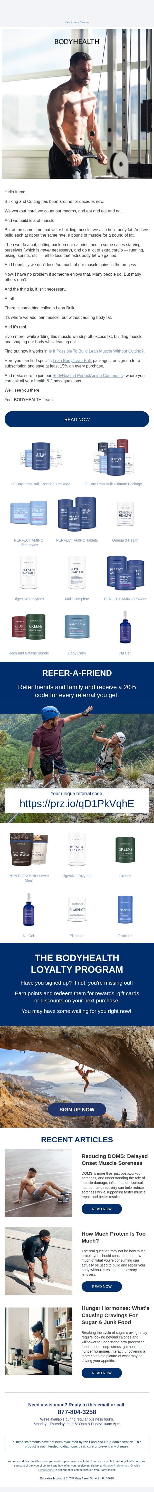 Can You Bulk Without Having To Cut? email from BodyHealth PerfectAmino Electrolytes screenshot