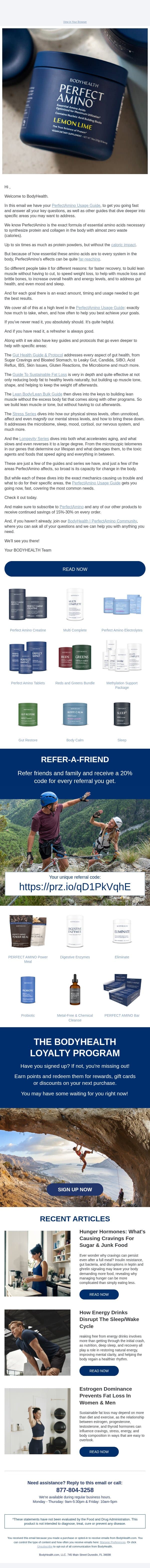Your PerfectAmino Usage Guides email from BodyHealth PerfectAmino Electrolytes screenshot