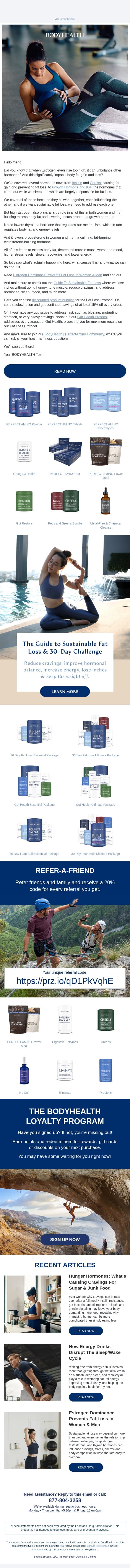 Raising Metabolism: Estrogen, Thyroid, Testosterone & Progesterone email from BodyHealth PerfectAmino Electrolytes screenshot
