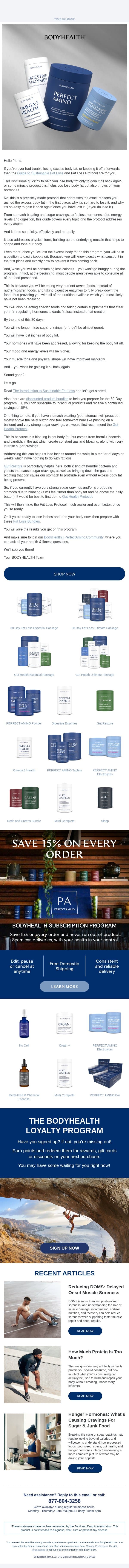 Guide To Sustainable Fat Loss email from BodyHealth PerfectAmino Electrolytes screenshot