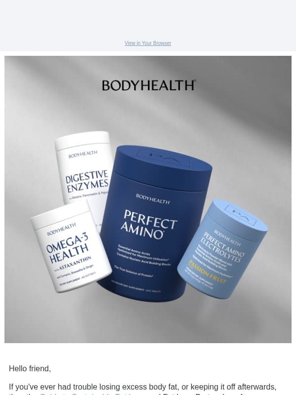 Guide To Sustainable Fat Loss email from BodyHealth PerfectAmino Electrolytes