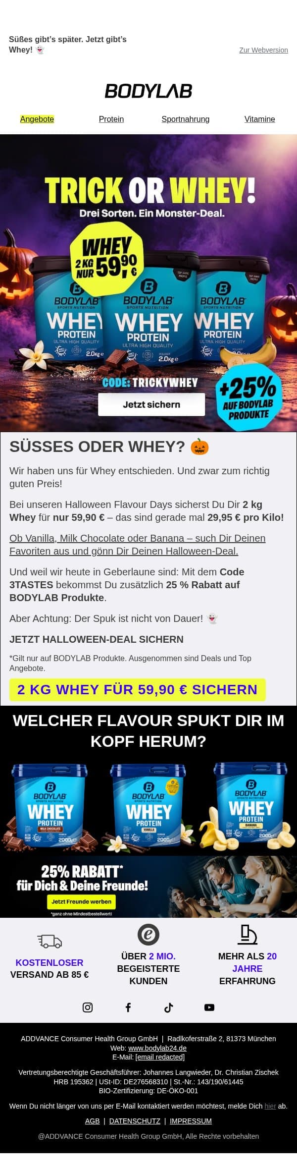 🎃 Halloween-Deal: 2 kg Whey für 59,90 €! email from Bodylab24 screenshot