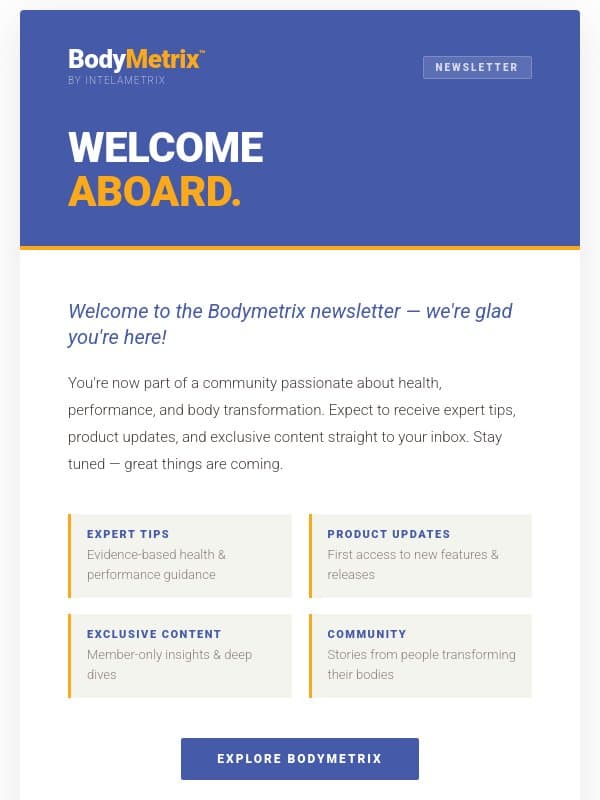 Welcome to the Bodymetrix Newsletter 🎉 email from BodyMetrix