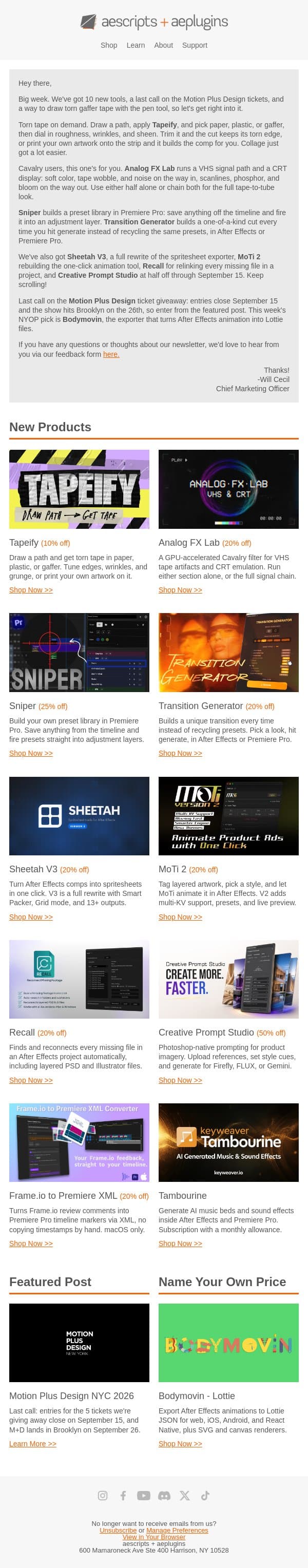 💥 Tapeify, Analog FX Lab, Sniper, & More! email from Bodymovin screenshot