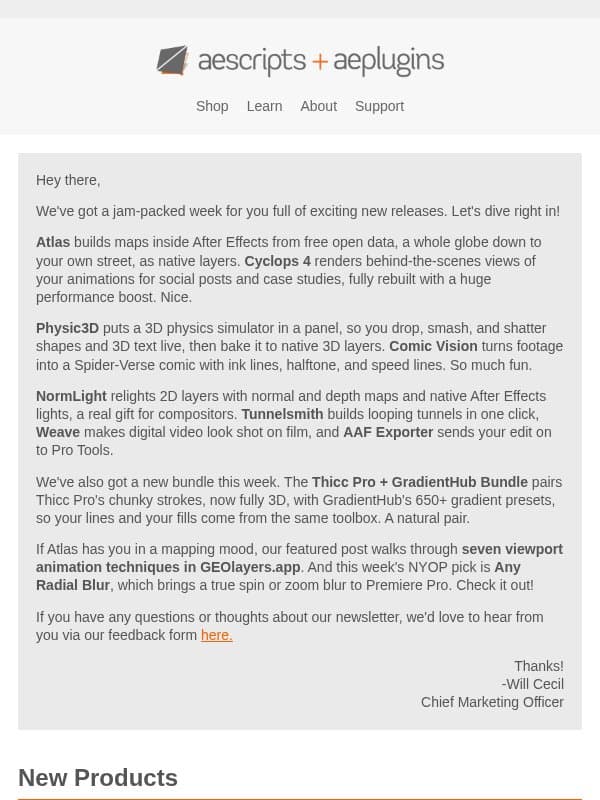 💥 Atlas, Cyclops 4, Physic3D, & More! email from Bodymovin