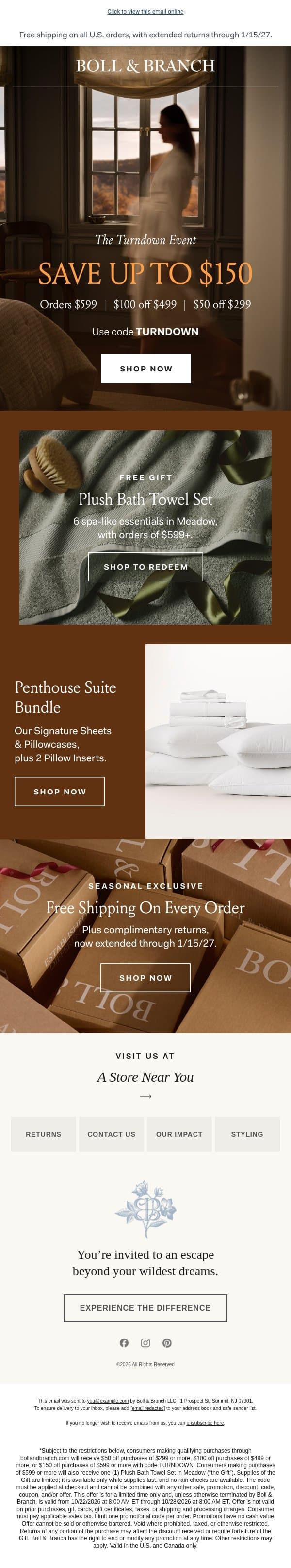 The Turndown Event starts now email from Boll & Branch screenshot