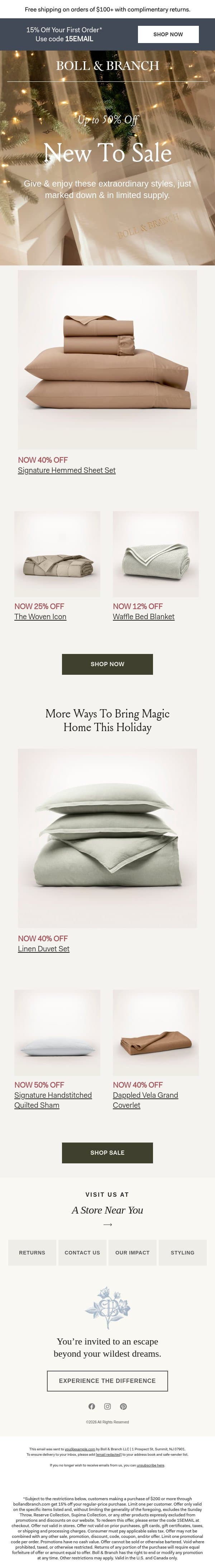 New sale styles (& you get first pick) email from Boll & Branch screenshot