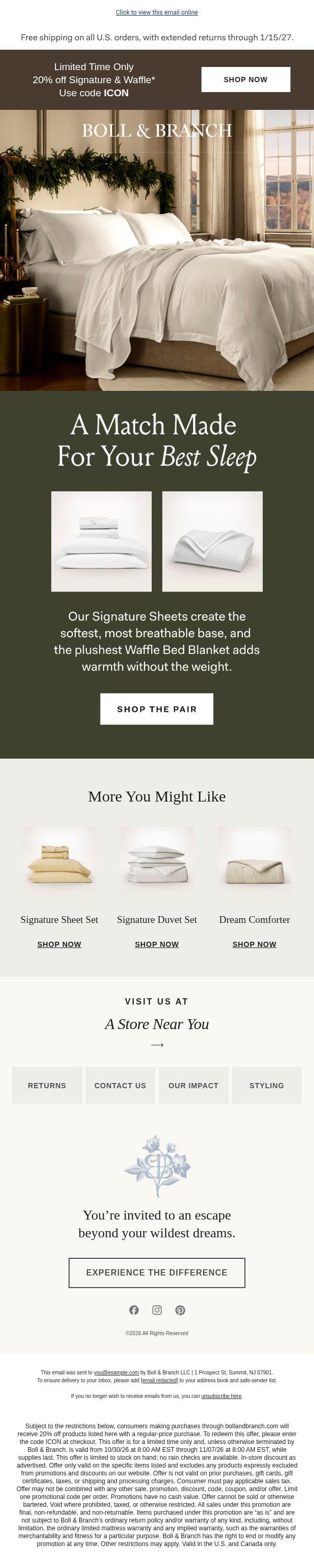 2 Bestsellers. Now 20% off email from Boll & Branch screenshot