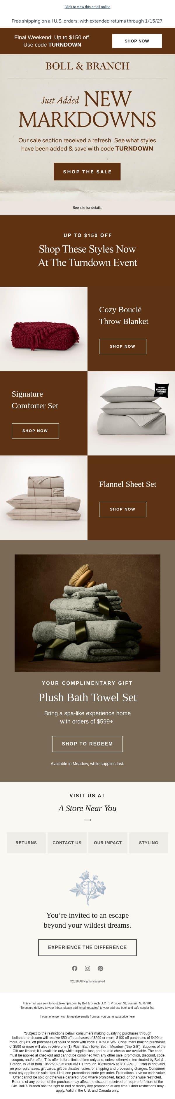 Turndown Event: new styles added email from Boll & Branch screenshot