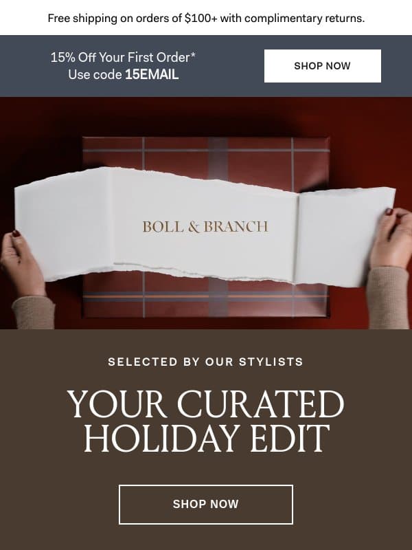 Your curated holiday edit email from Boll & Branch