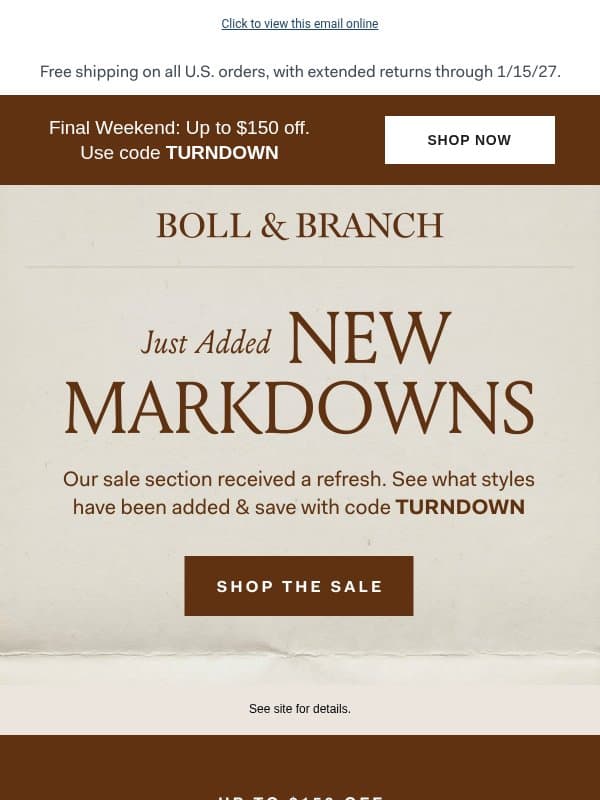 Turndown Event: new styles added email from Boll & Branch
