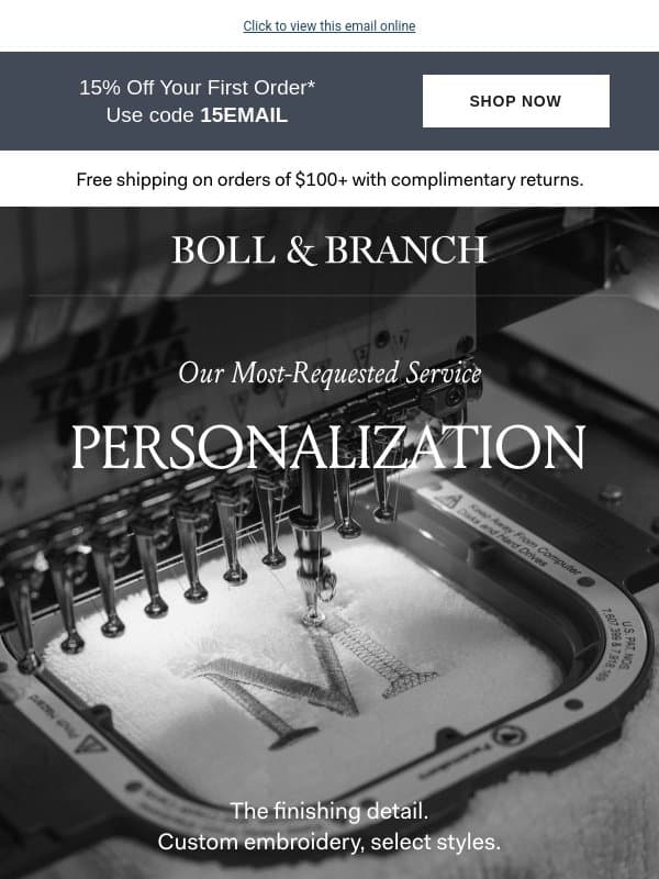 Introducing Personalization email from Boll & Branch