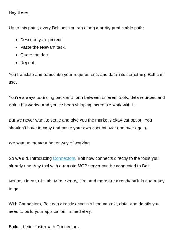 Your company's context, now in Bolt email from Bolt