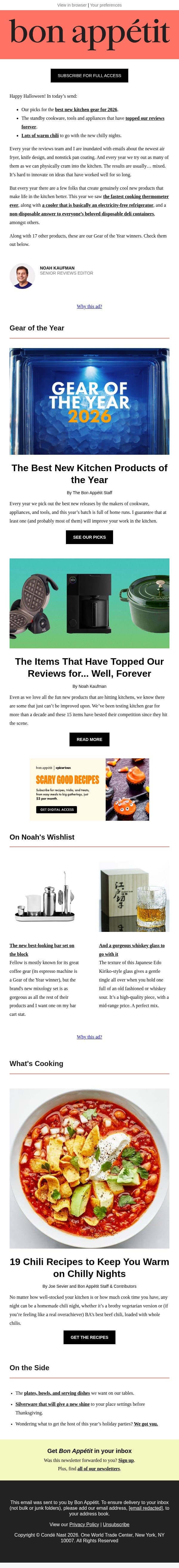 The absolute best kitchen gear, according to BA editors email from Bon Appétit screenshot