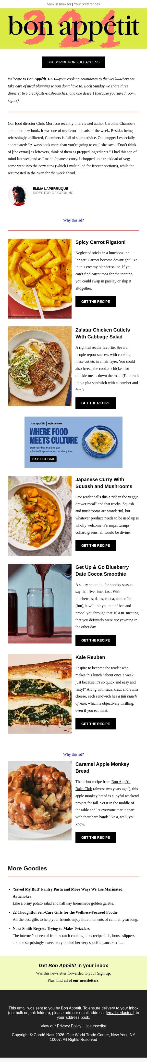 “Outrageously good” Japanese curry email from Bon Appétit screenshot