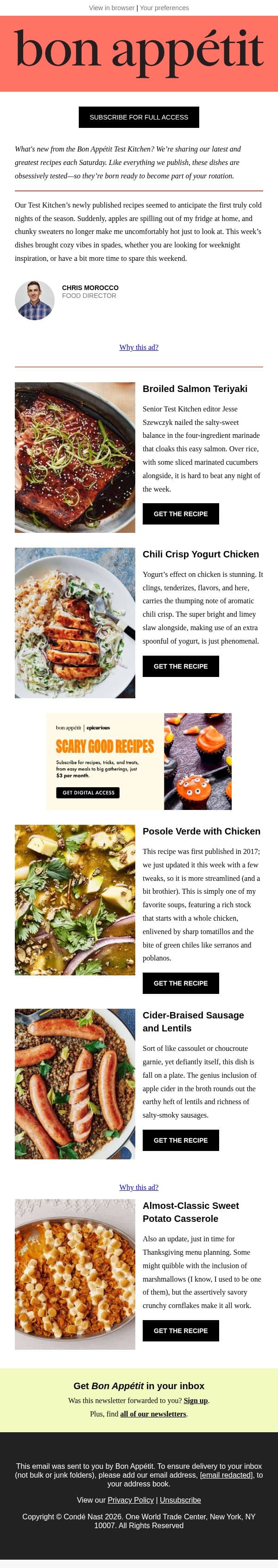 Easy salmon teriyaki email from Bon Appétit screenshot