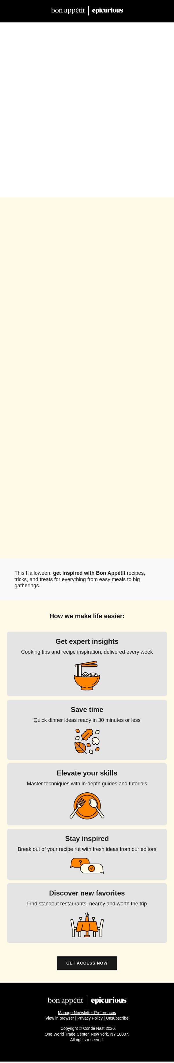 Still planning your Halloween menu? email from Bon Appétit screenshot