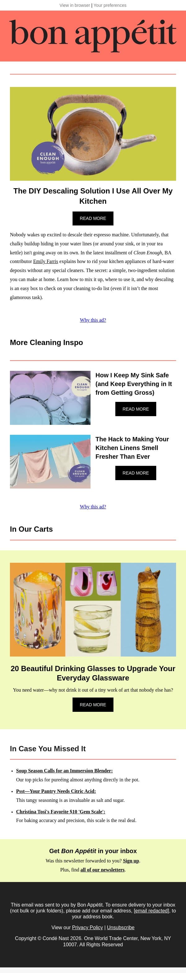 A DIY descaling solution you can use everywhere email from Bon Appétit screenshot