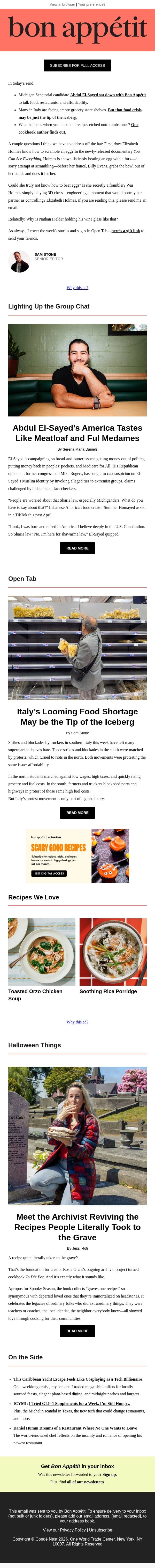 Abdul El-Sayed on shawarma law email from Bon Appétit screenshot
