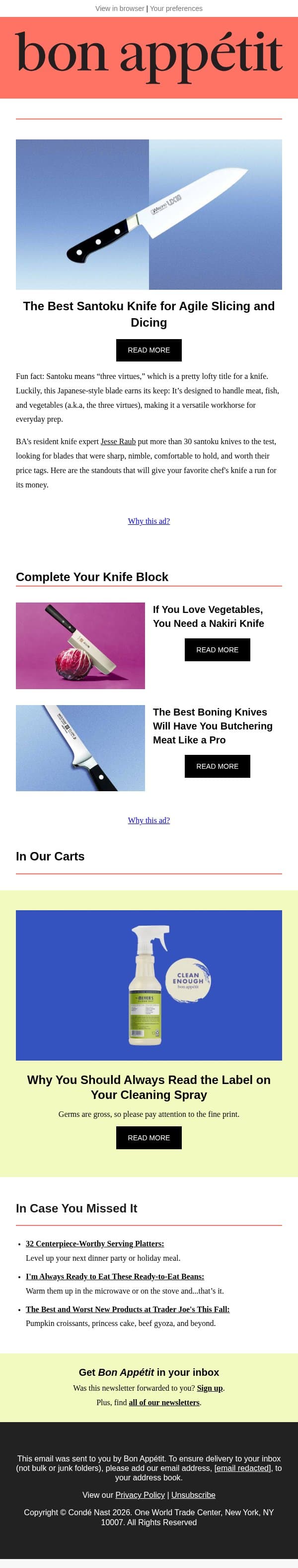 We tested 30+ santoku knives—these ones made the cut email from Bon Appétit screenshot