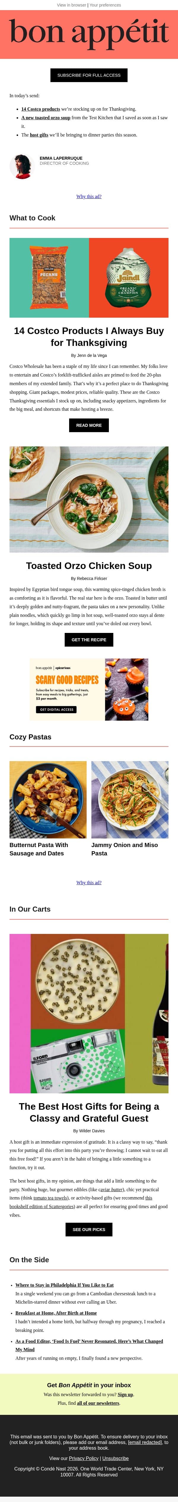 14 sneaky-smart Costco products great for Thanksgiving email from Bon Appétit screenshot