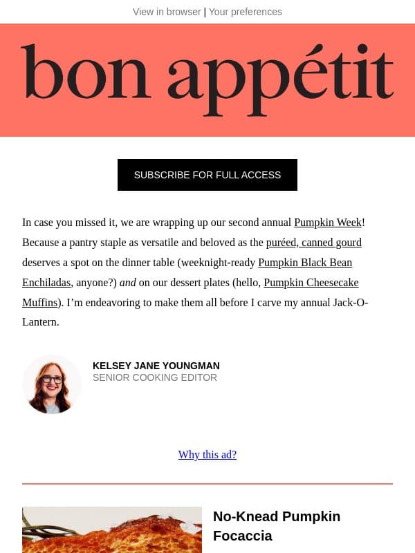 Must-make pumpkin recipes for this fall email from Bon Appétit