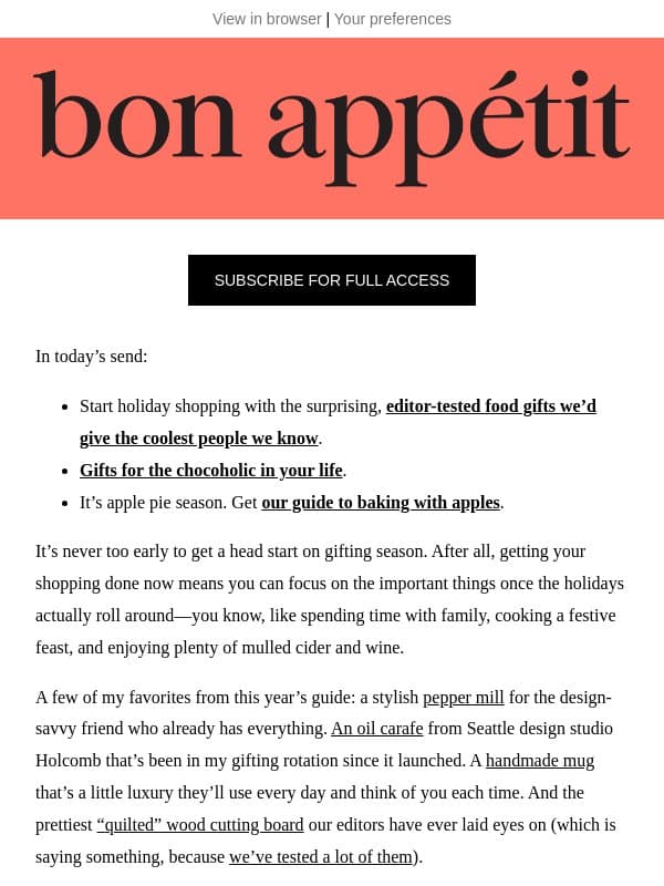 Our gift guide for the cook who has everything email from Bon Appétit