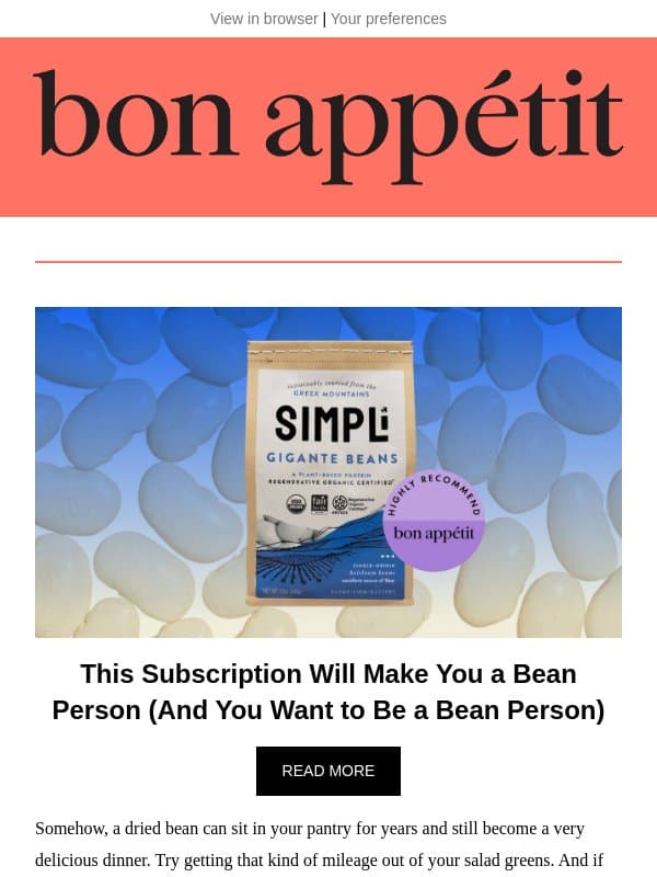 A subscription box for bean freaks email from Bon Appétit
