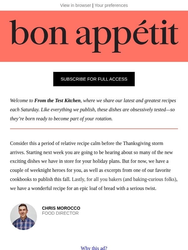 Chicken and toasted orzo soup email from Bon Appétit