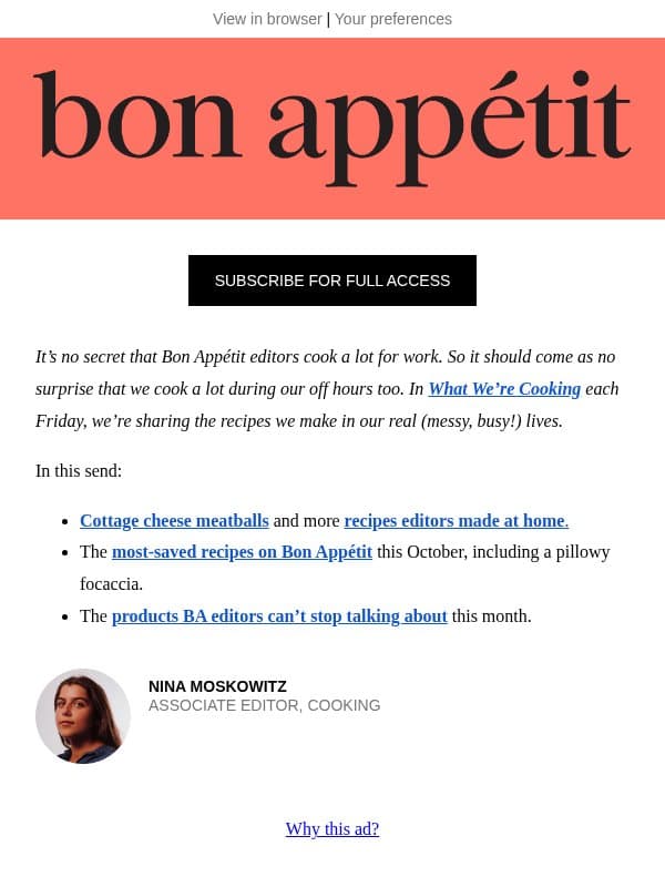 Cottage cheese meatballs email from Bon Appétit