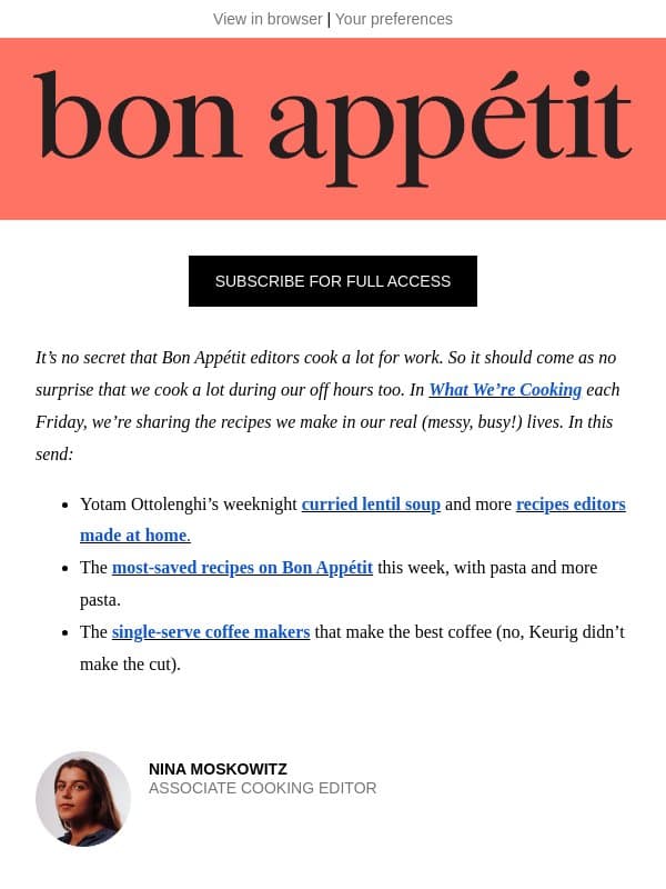 “Changed my life” lentil soup email from Bon Appétit
