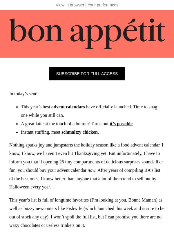 These advent calendars are about to sell out email from Bon Appétit