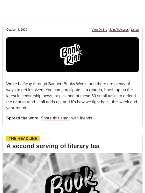📚 Anyone for tea? email from Book Riot