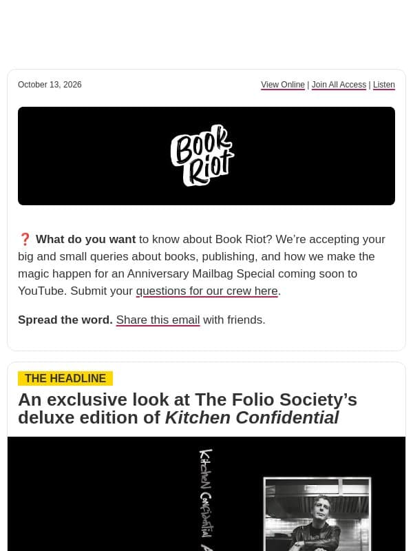 📚 A deluxe collectible edition email from Book Riot