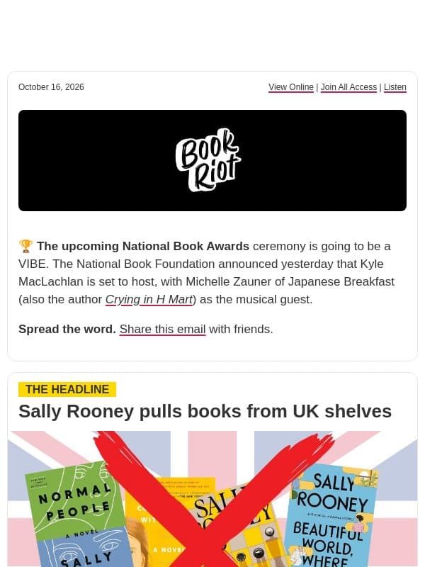 📚 Wholly prepared to accept the consequences email from Book Riot