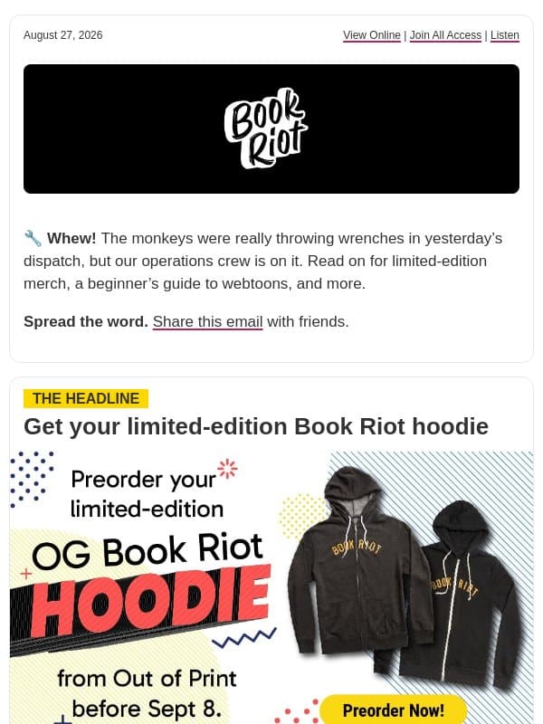 π A truly limited run email from Book Riot