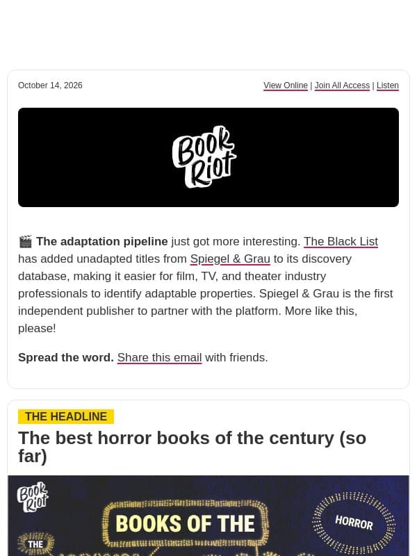 📚 A big impact on the genre email from Book Riot