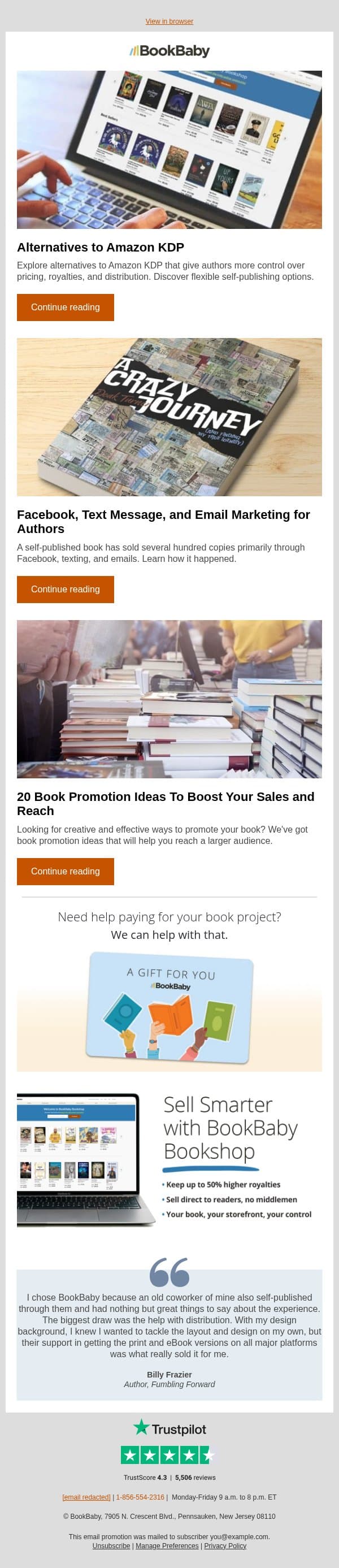 Alternatives to Amazon KDP email from BookBaby screenshot