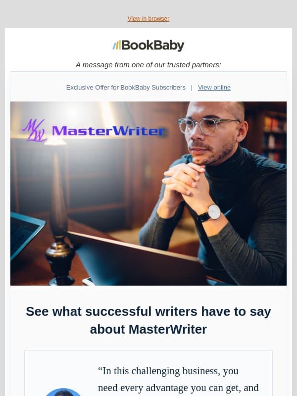 The writing tool used by the pros - Save 40% email from BookBaby