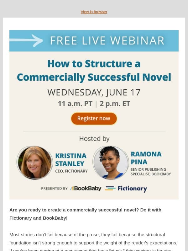 Create a commercially successful novel (webinar next week!) email from BookBaby