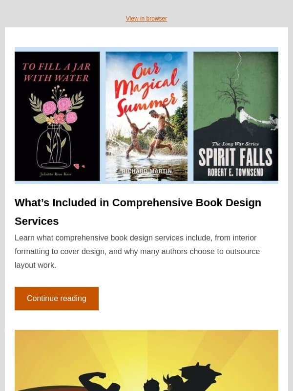 What’s included in comprehensive book design services email from BookBaby