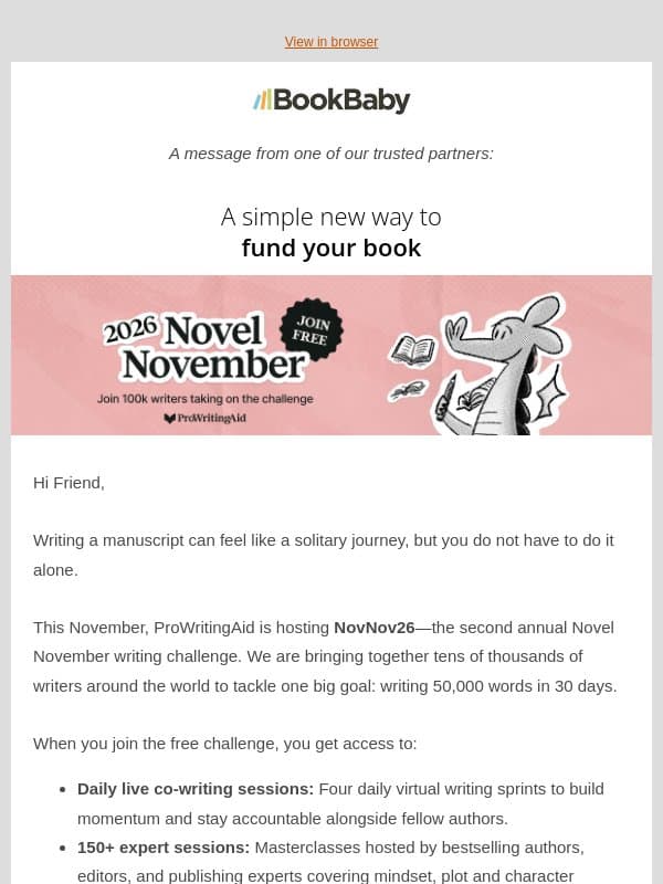 Turn your book idea into a finished draft by December email from BookBaby